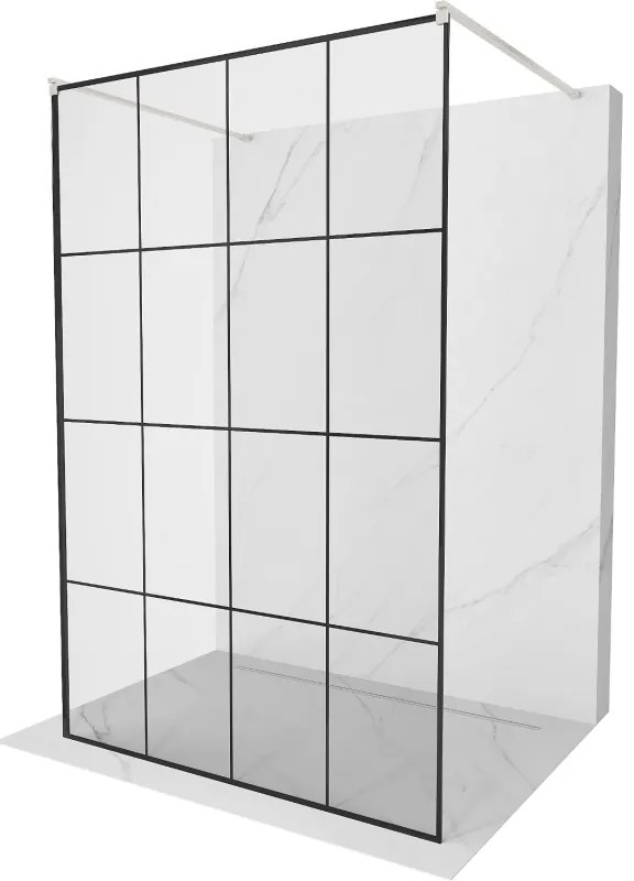 Mexen Kioto, Walk-In zuhanyparaván 140 x 200 cm, 8 mm üveg fekete mintás, csiszolt acél profil, 800-140-002-97-77