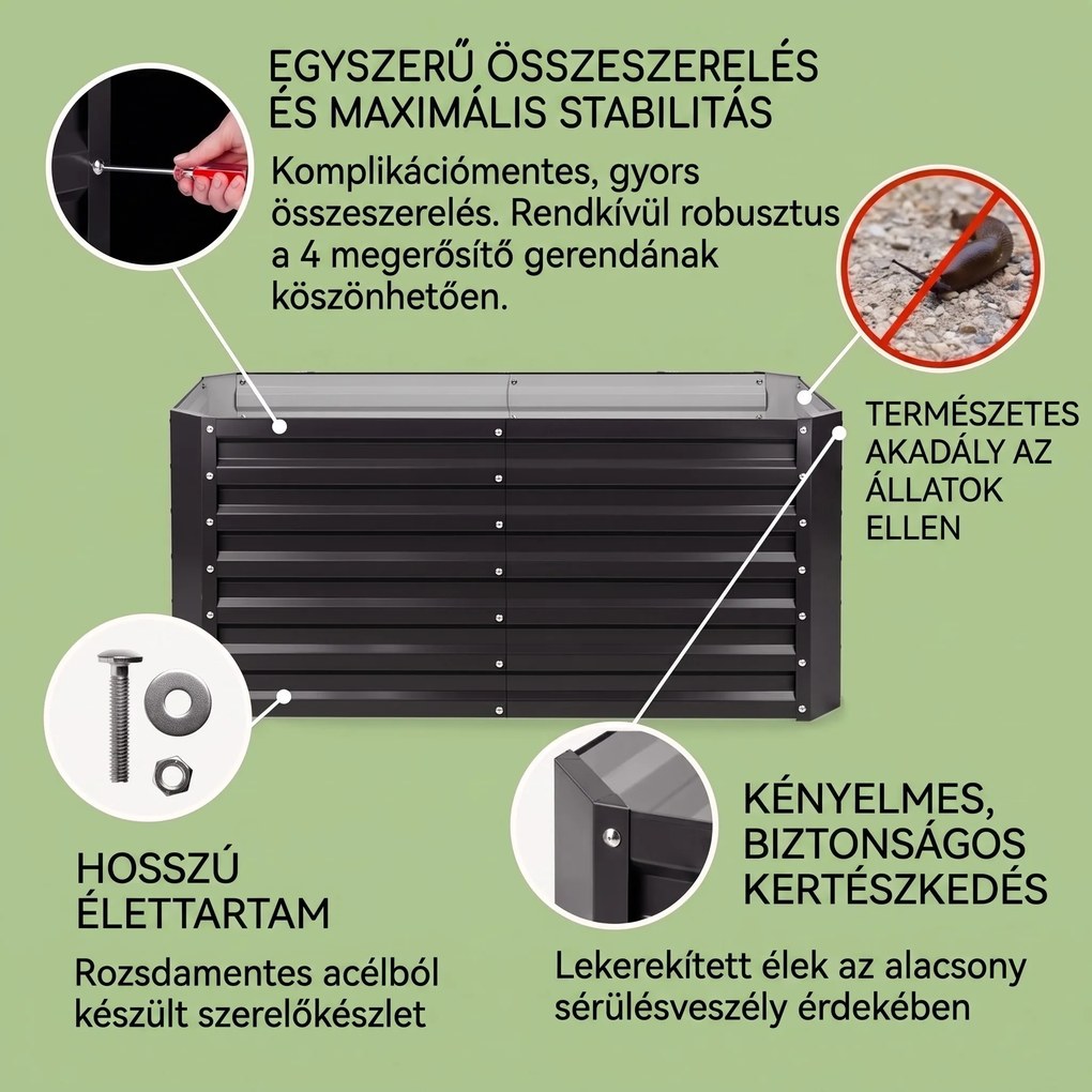 Blumfeldt High Grow Straight, magaságyás, 120 x 60 x 60 cm, 432 l, acél