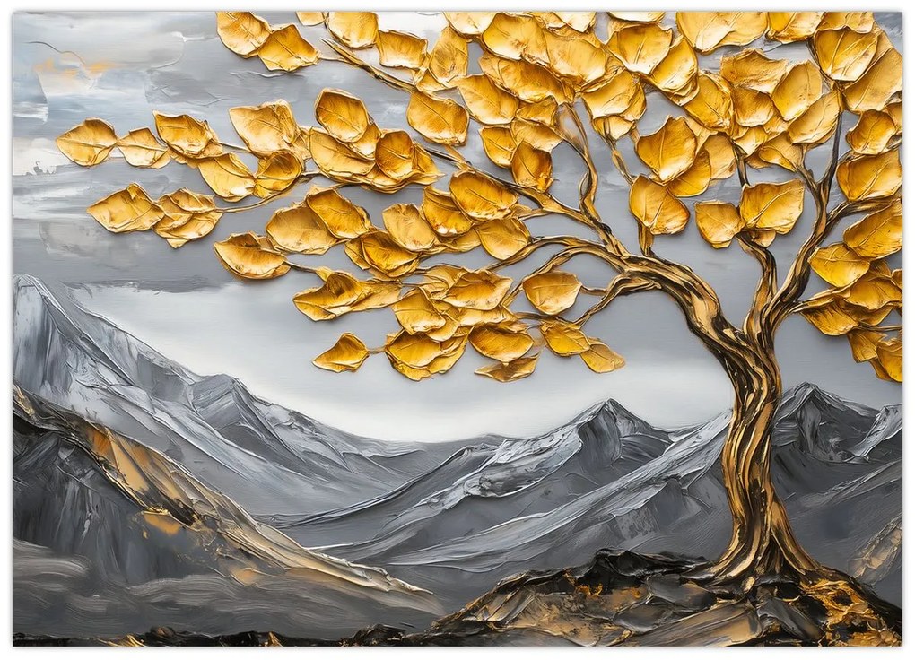Üveg kép – Fa arany levelekkel (70x50 cm)