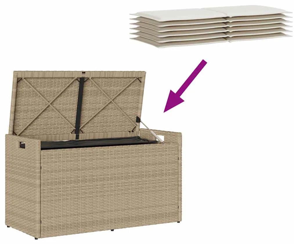 bézs polyrattan kültéri tárolópad párnával 100 cm