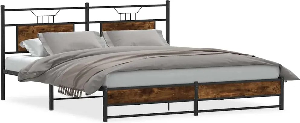 vidaXL füstös tölgy színű fém ágykeret matrac nélkül 183 x 213 cm