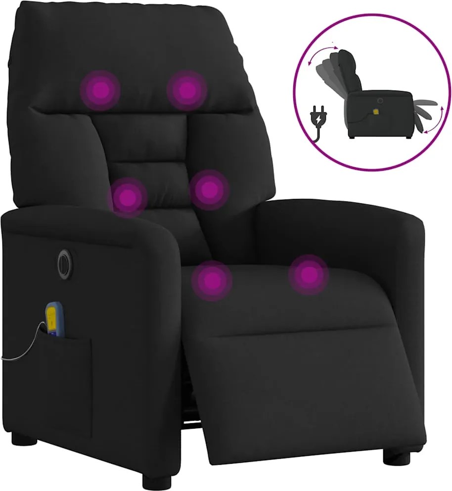 vidaXL fekete szövet elektromos dönthető masszázsfotel