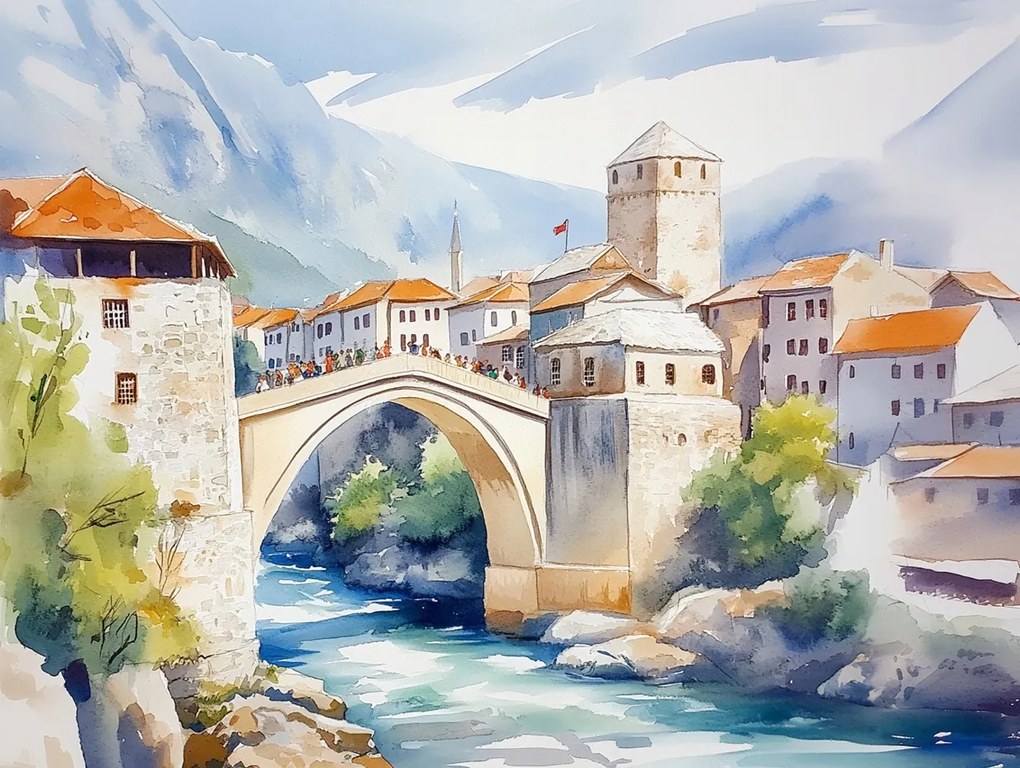 Vászonkép Canvas Balkán Bosznia Mostar Város Híd Turizmus 80x60