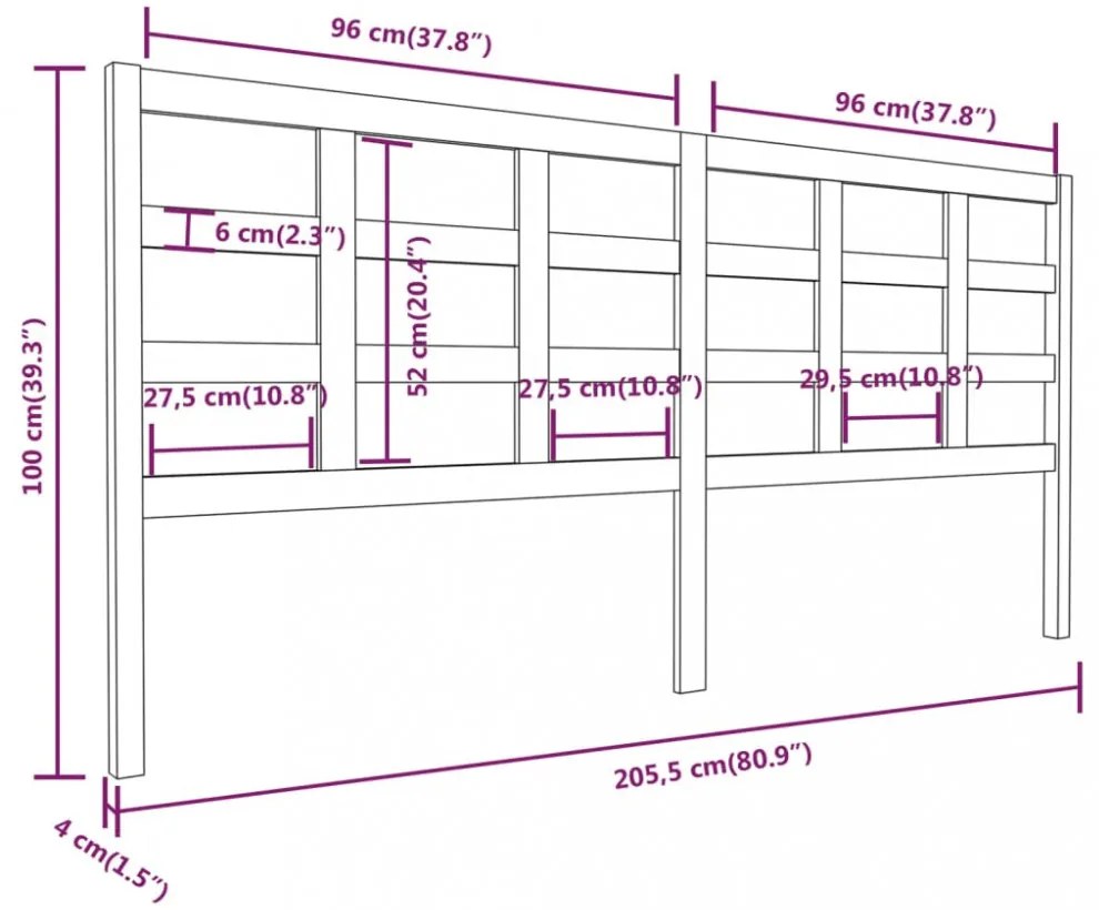 tömör fenyőfa ágyfejtámla 205,5x4x100 cm