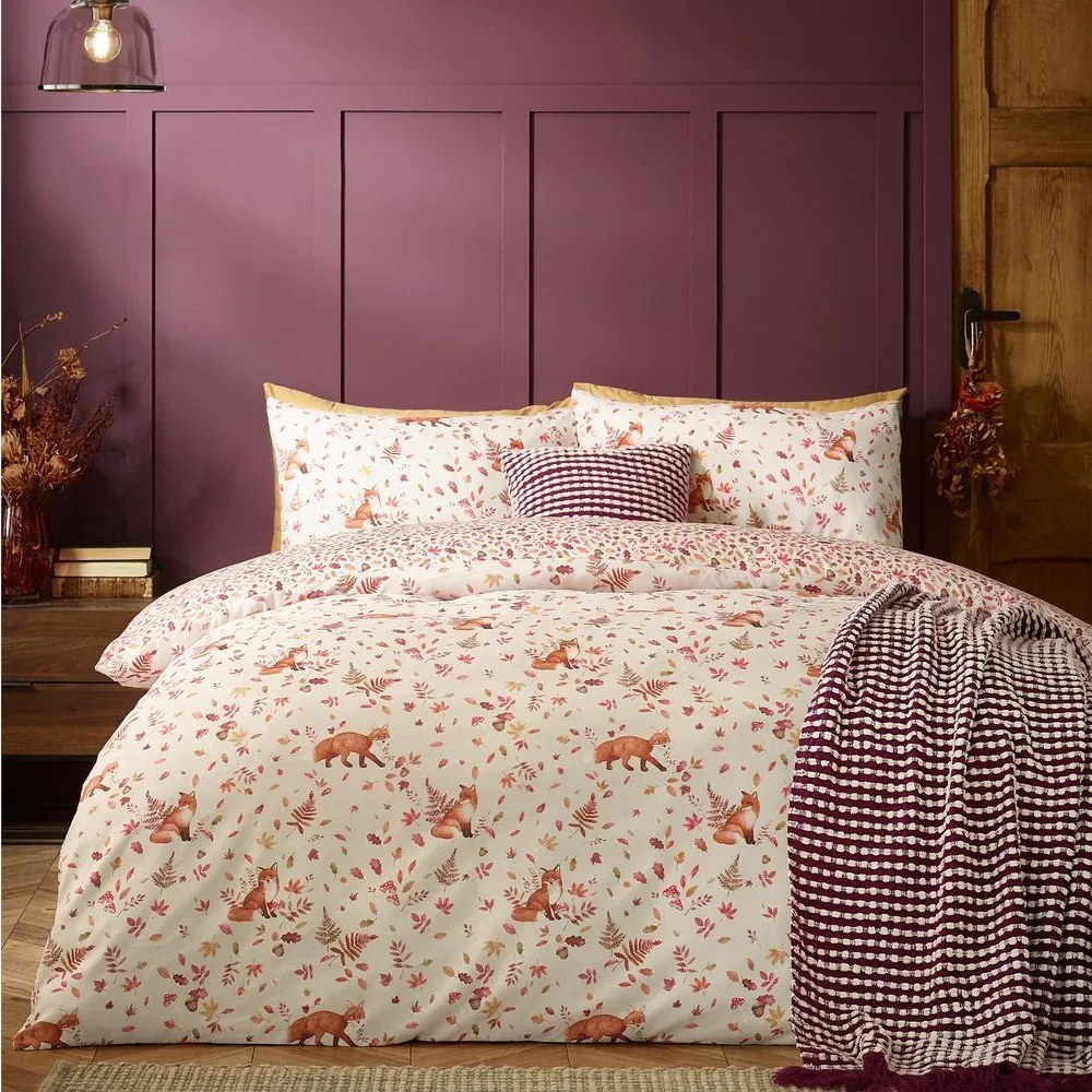 Narancssárga-bézs kétszemélyes-hosszabbított ágyneműhuzat 230x220 cm Woodland Fox – Catherine Lansfield