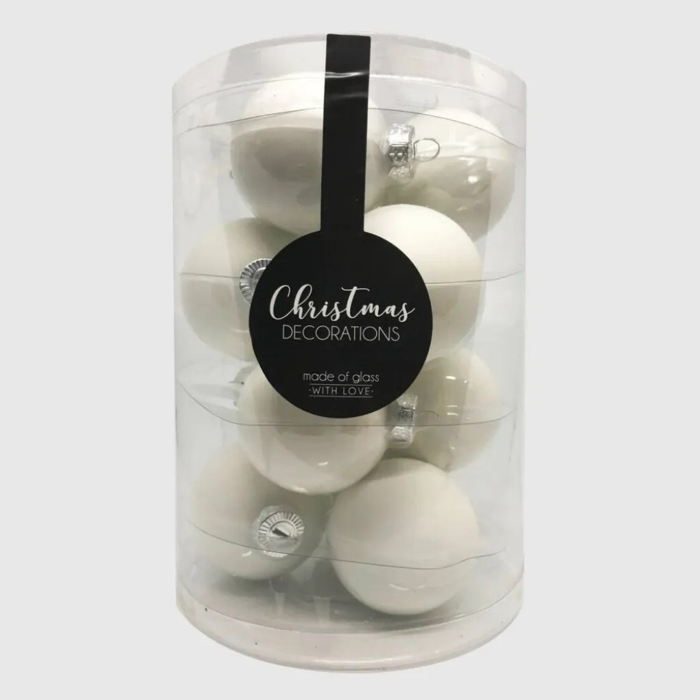 White fényes fehér üveg karácsonyi gömb szett 12*6cm