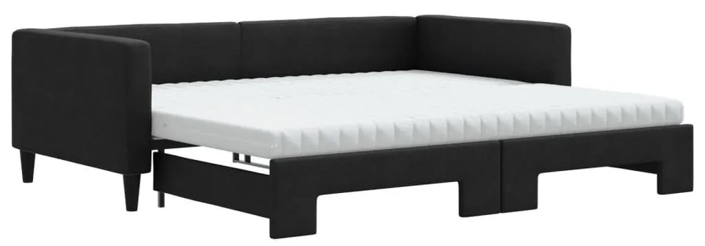 fekete kihúzható szövet heverő matracokkal 100 x 200 cm