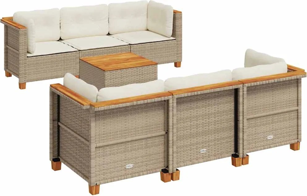 vidaXL 7 részes bézs polyrattan kerti ülőgarnitúra párnákkal