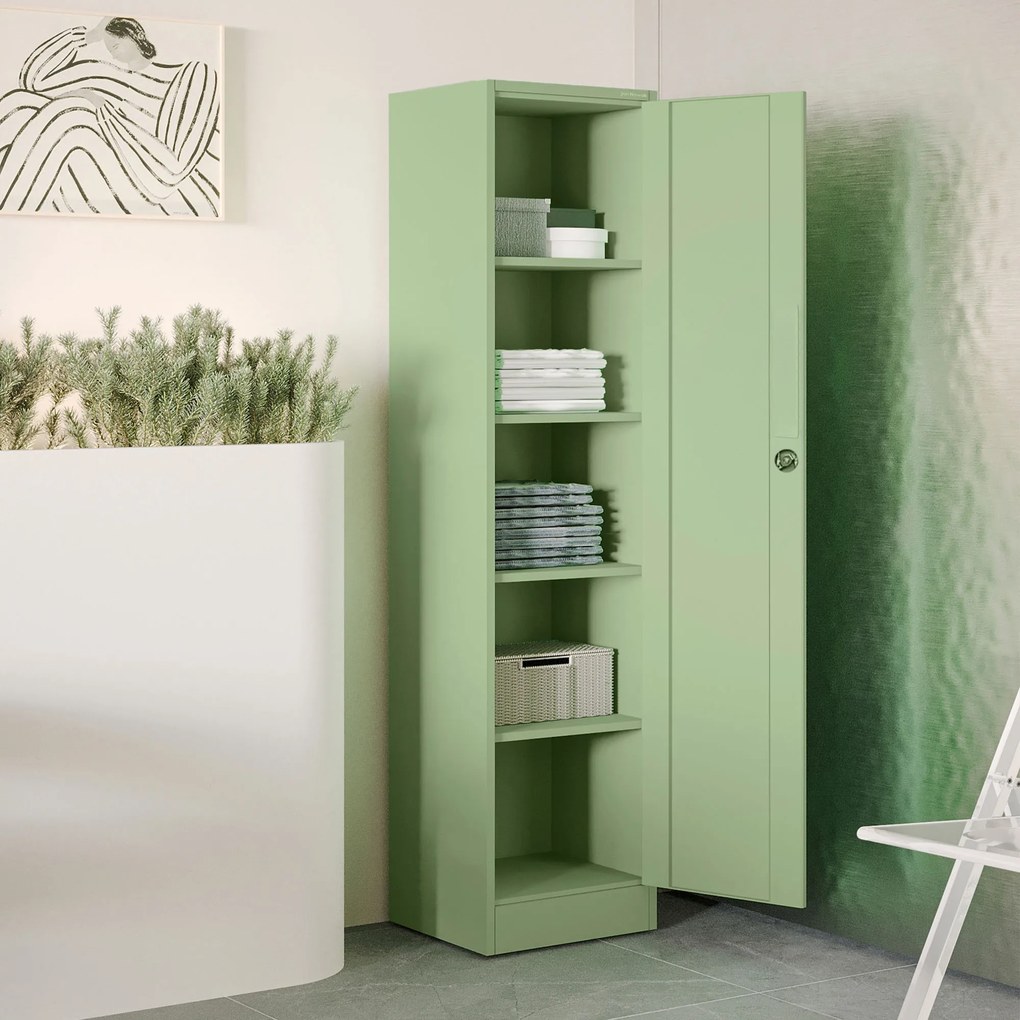 Keskeny fém irodai iratszekrény, pasztellzöld, 450x1850x400 mm: ALEX Fresh Style