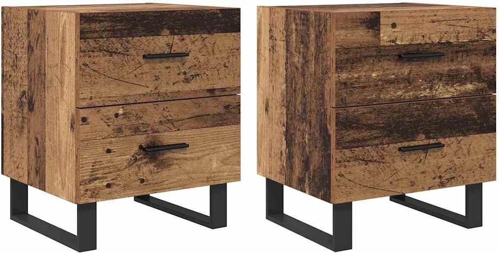 vidaXL Éjjeliszekrény 2 pcs Régi fa és fekete 40 x 35 x 47,5 cm