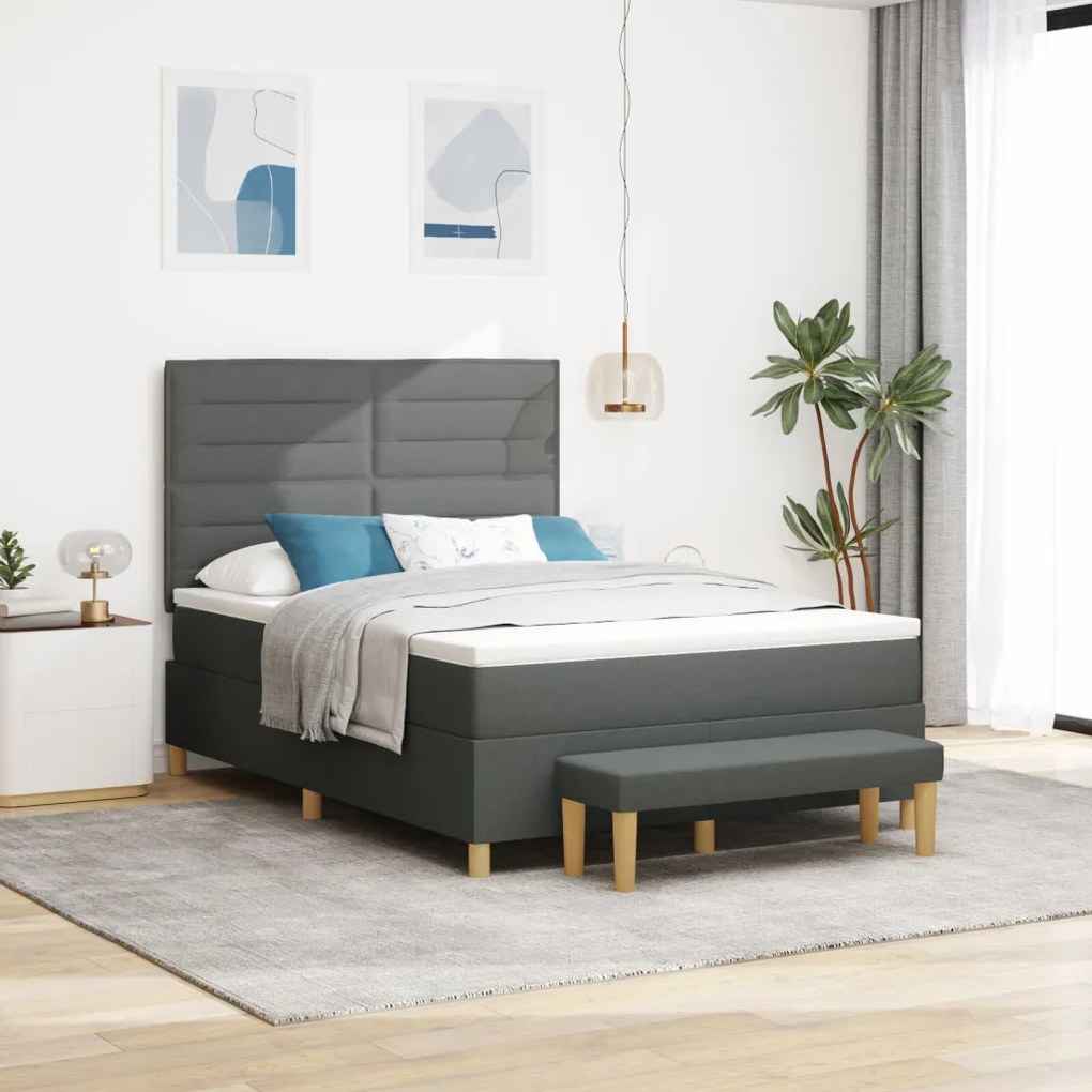 Boxspring ágy matraccal és paddal Sötétszürke 140x200 cm Szövet