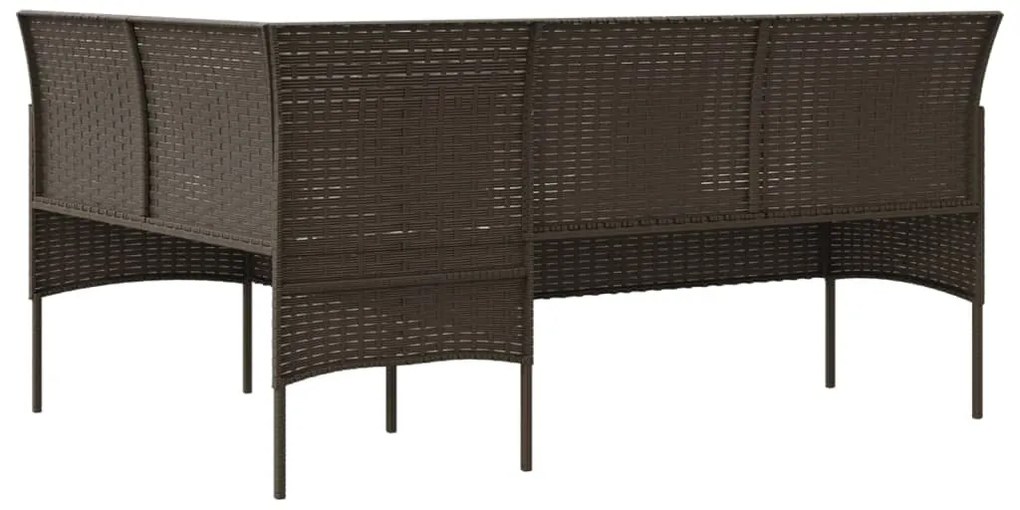 Barna polyrattan L-alakú kanapé párnával