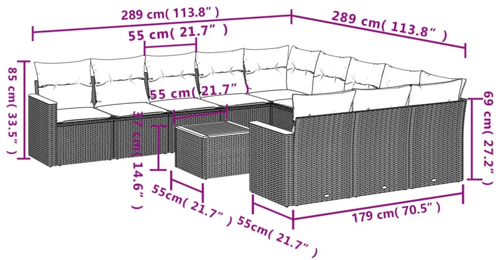 12 részes bézs polyrattan kerti ülőgarnitúra párnákkal