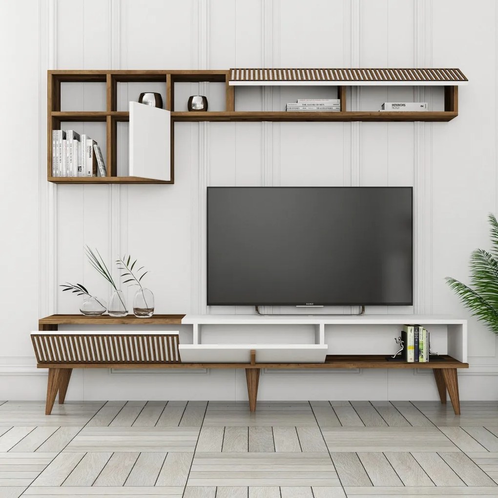 Milan TV-állvány, dió-fehér, 180 cm – TR845HCT3109