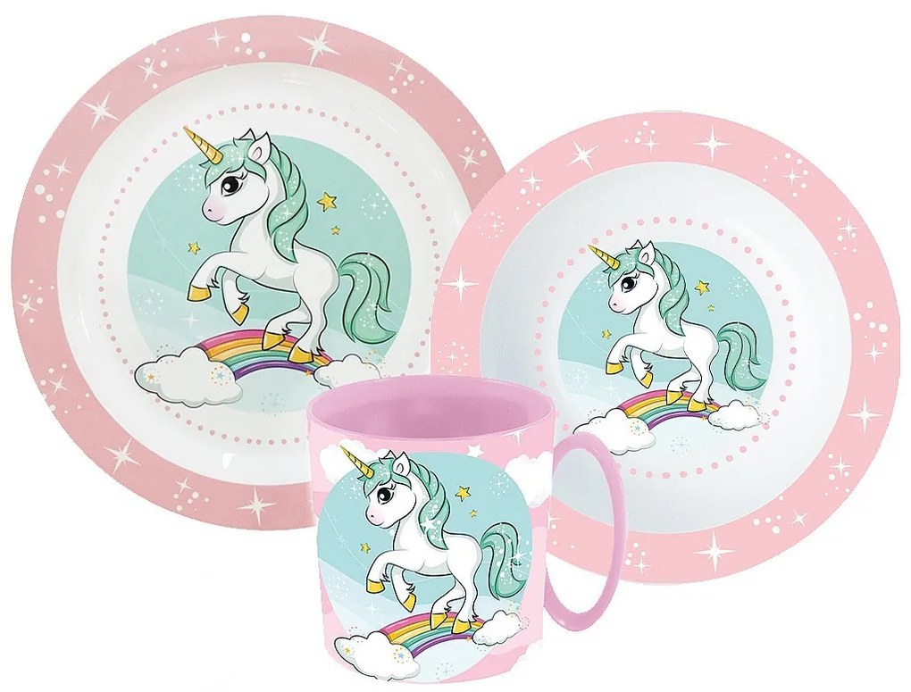 Unikornis Range étkészlet, micro műanyag szett bögrével 350 ml