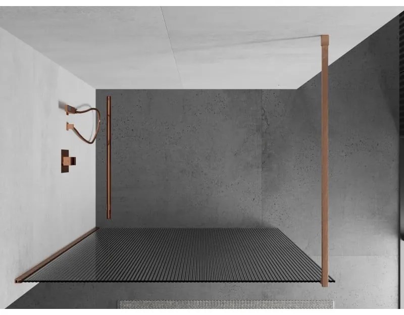 Mexen Kioto, Walk-In zuhanyparaván 90 x 200 cm, 8 mm-es üveg bordás mintával, réz matt profil, 800-090-101-65-09