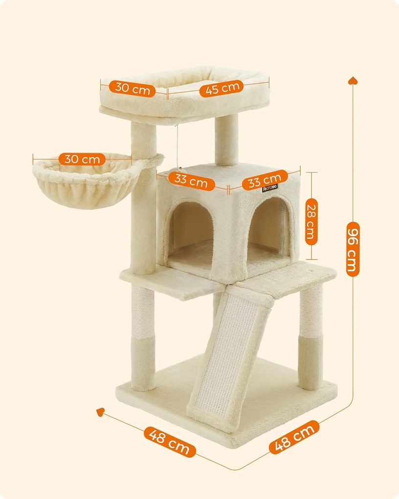 Feandrea macska kaparó, macskatorony nagy fekhellyel, bézs, 96 cm