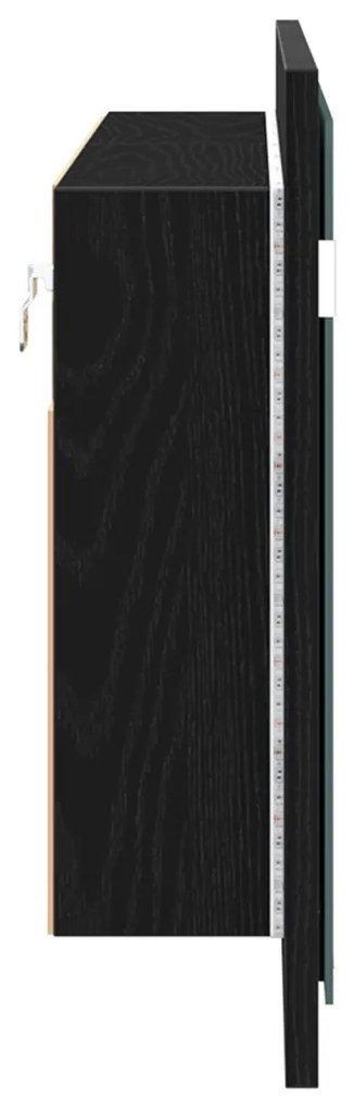 LED Tükörszekrény Fekete Tölgy 100x12x45 cm Fa
