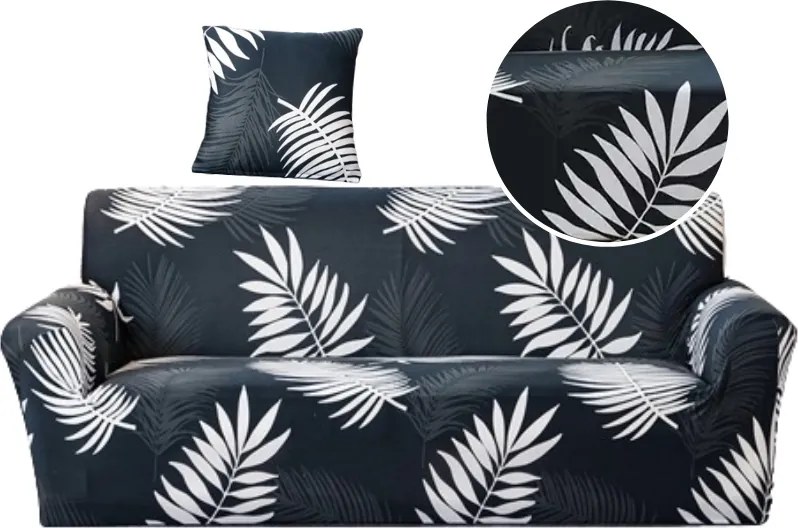 Kanapé Huzat Sarok Kanapé 190-230 CM 3 Személyes Grafika Pálmalevelek