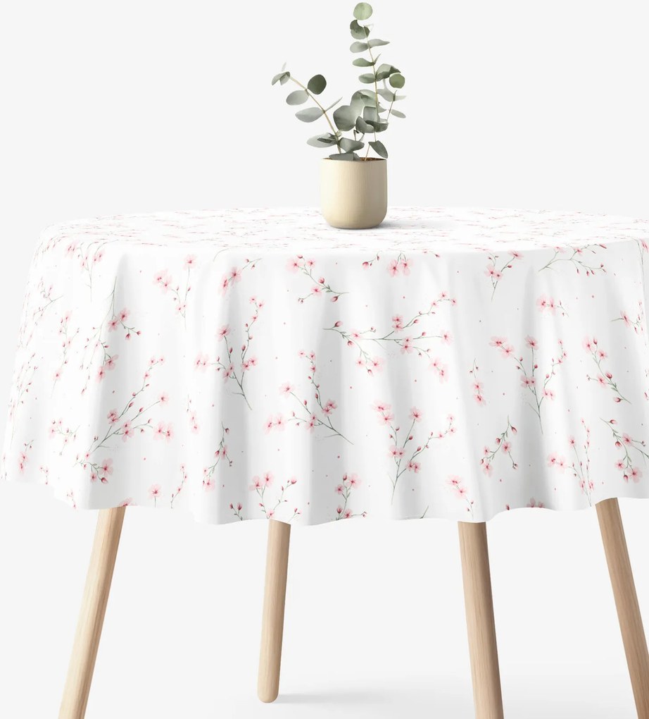 Goldea kör alakú pamut terítő - cseresznyevirágok Ø 100 cm