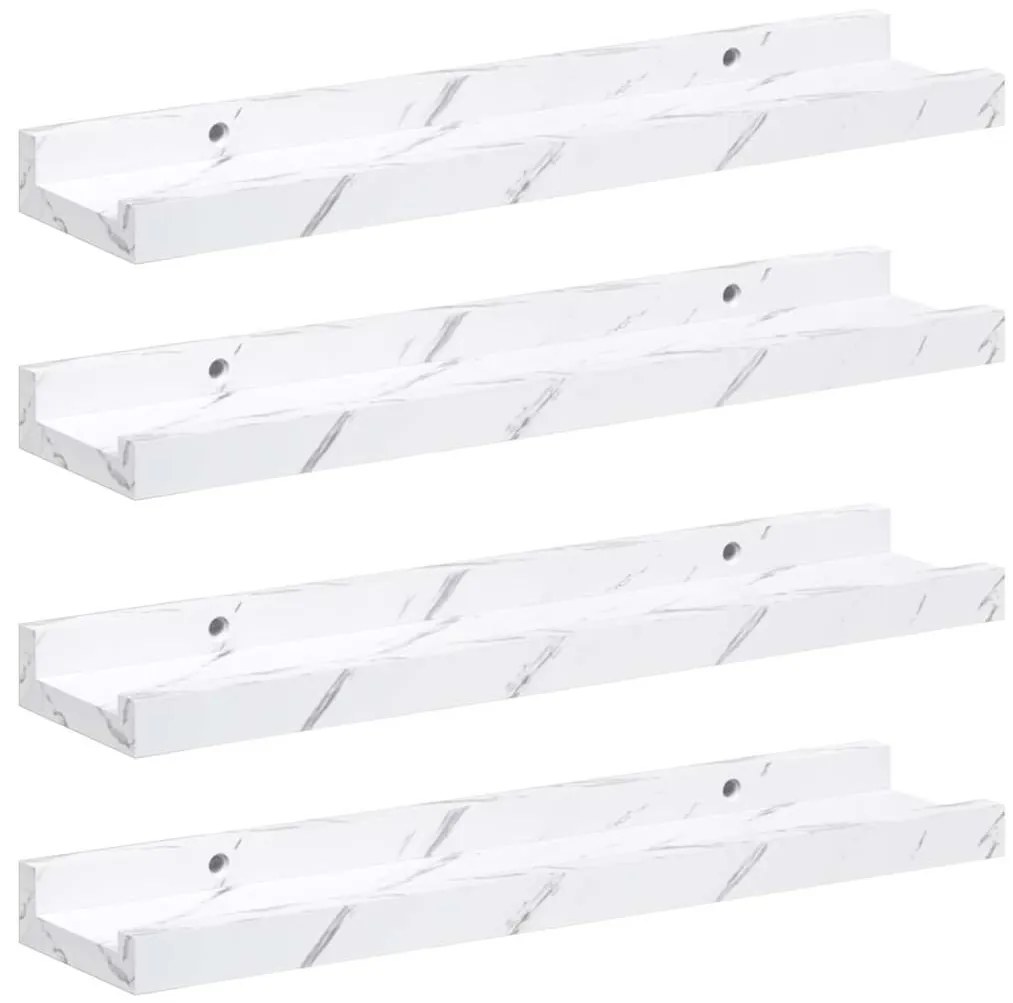 Falpolc polcokkal 4 pcs Fehér márvány 40 x 9 x 3 cm Faanyag