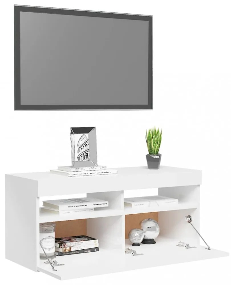 magasfényű fehér TV-szekrény LED lámpákkal 90x35x40 cm