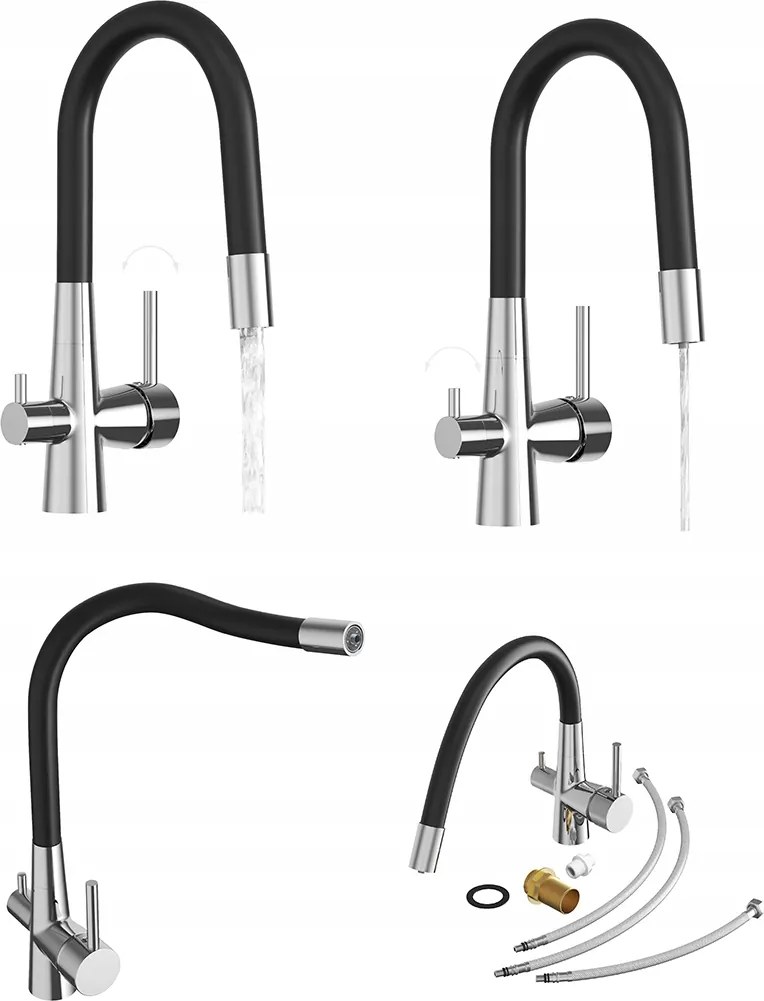 Konyhai csaptelep flexibilis háromutas vízszűrő csaptelep Fluo króm