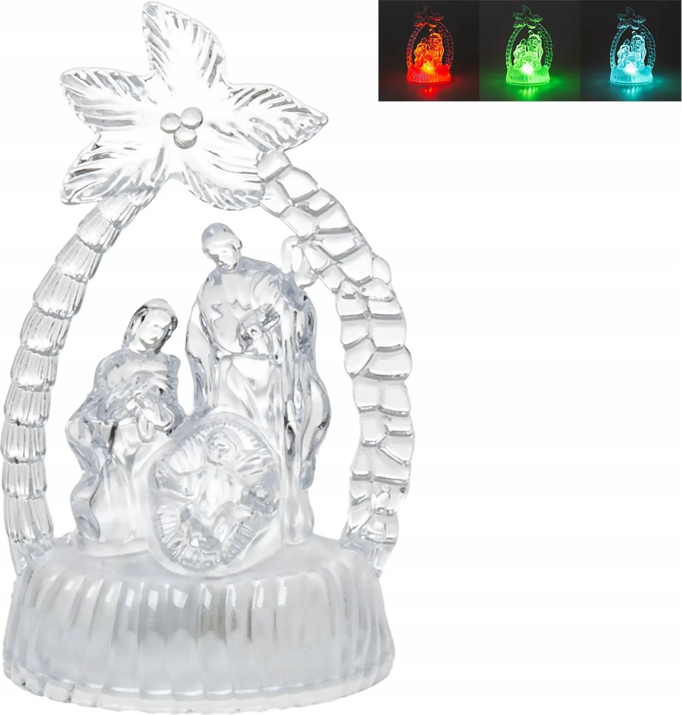 LED-es karácsonyi betlehem Átlátszó, változtatható fénnyel 12,5 cm.