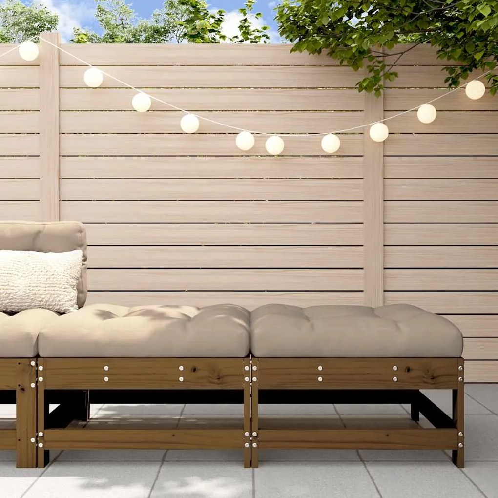 vidaXL 2 db mézbarna tömör fenyőfa kerti lábzsámoly párnával