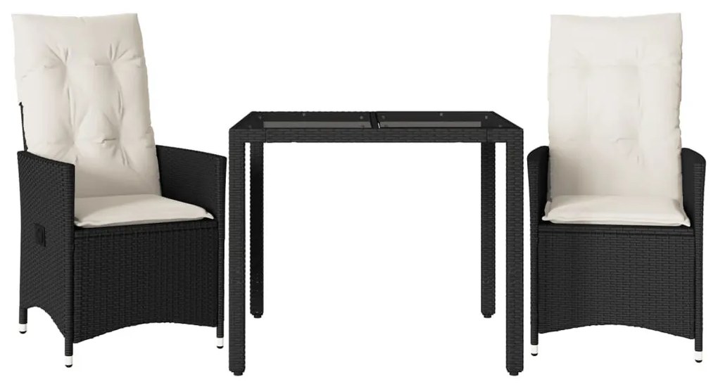 3 részes fekete polyrattan bisztrógarnitúra párnával