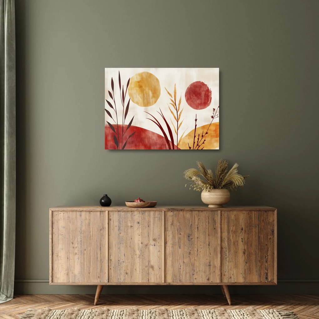 Üveg kép - Növények és körök (70x50 cm)