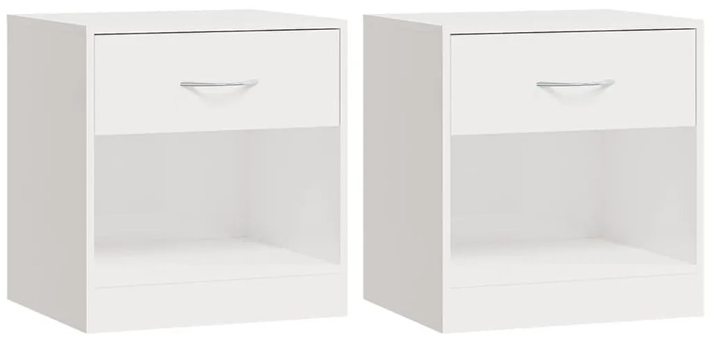 2 db magasfényű fehér éjjeliszekrény fiókkal