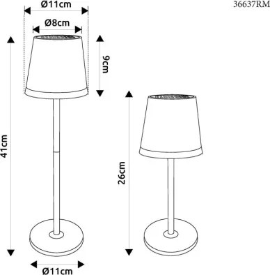 Globo 36637RM Solar asztali lámpa, fém/műanyag pezsgőszínű metál, műanyag szatírozott, csúszókapcsoló, CR18650 1200mAh 3.7V, IP44, 2 szerelési magasság: 41 cm/26 cm, ø: 110mm, M: 410mm, tartozék: 10x LED 0.06W 3V, 3000K