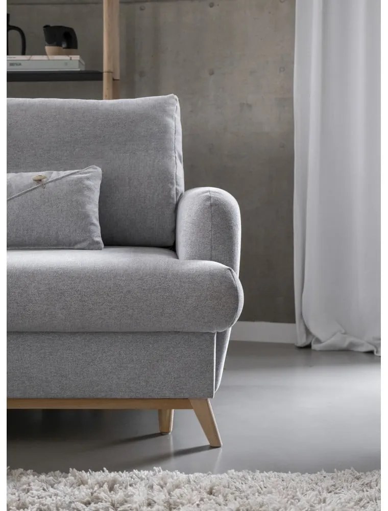 Világosszürke kinyitható-tárolóhelyes sarokkanapé (bal oldali-heverő résszel) Scandic Lagom – Miuform