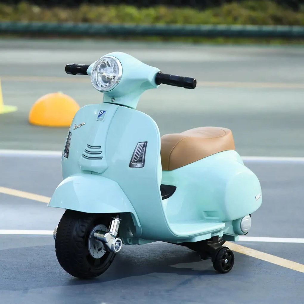 HOMCOM Elektromos gyerekmotor vespa, LED fénnyel, hanggal, 18-36 hónapos korú, türkiz