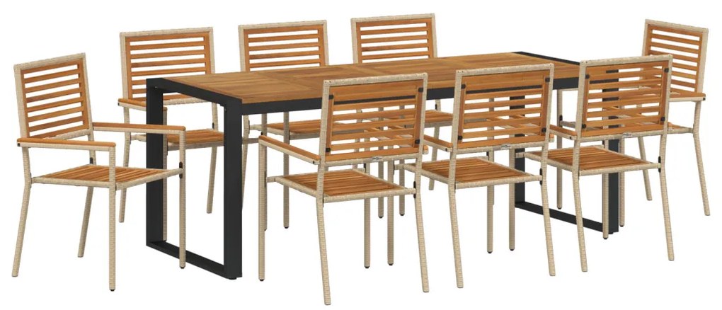 Kert étkező szett 9 pcs Bézs 200 x 80 x 75 cm polirattan