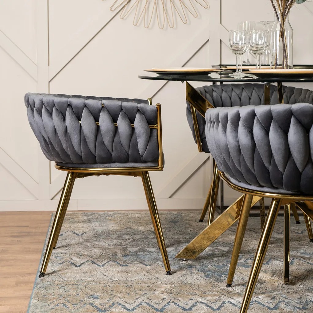 Scaun de sufragerie elegant cu tapițerie din catifea gri CAPRI