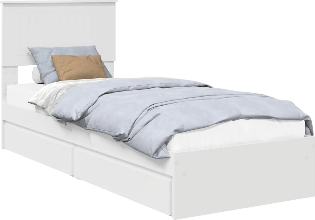 vidaXL Tárolós Ágy fejtámlával fiókkal Fehér 75 x 190 cm Faanyag