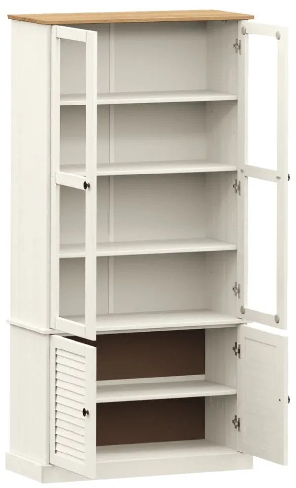 VIGO fehér üvegvitrines tömör fenyőszekrény 85x35x170 cm