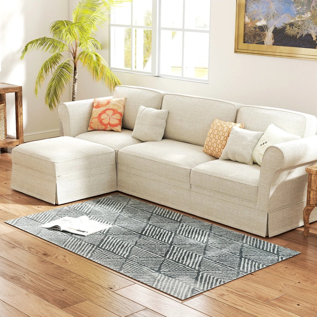 HOMCOM Nappali Szőnyeg 170x120 cm Mosógépben Mosható Rövid Szálú Geometrikus Szőnyeg Nappaliba, Hálószobába, Étkezőbe Sötétszürke | Aosom