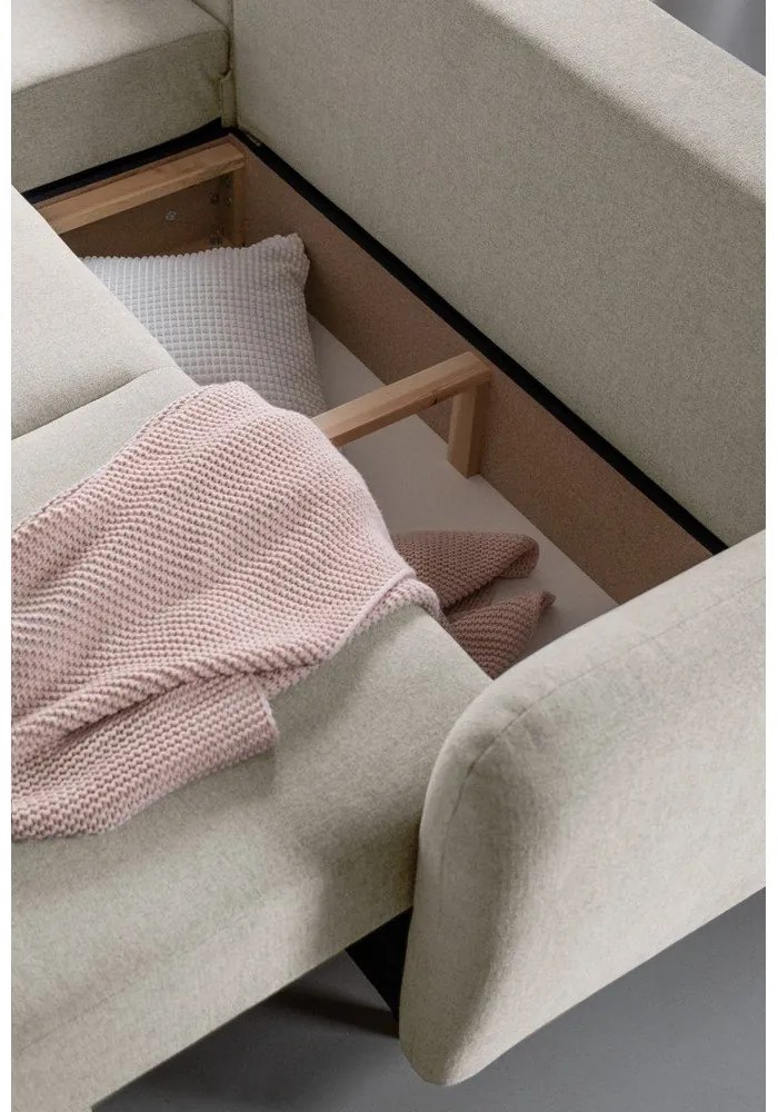 Bézs kinyitható-tárolóhelyes sarokkanapé (bal oldali-heverő résszel) Scandic Lagom – Miuform
