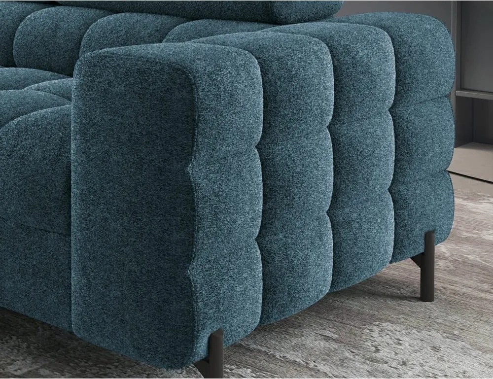 Kék buklé kinyitható-tárolóhelyes sarokkanapé (bal oldali-L alakú) Ferucce – ELTAP