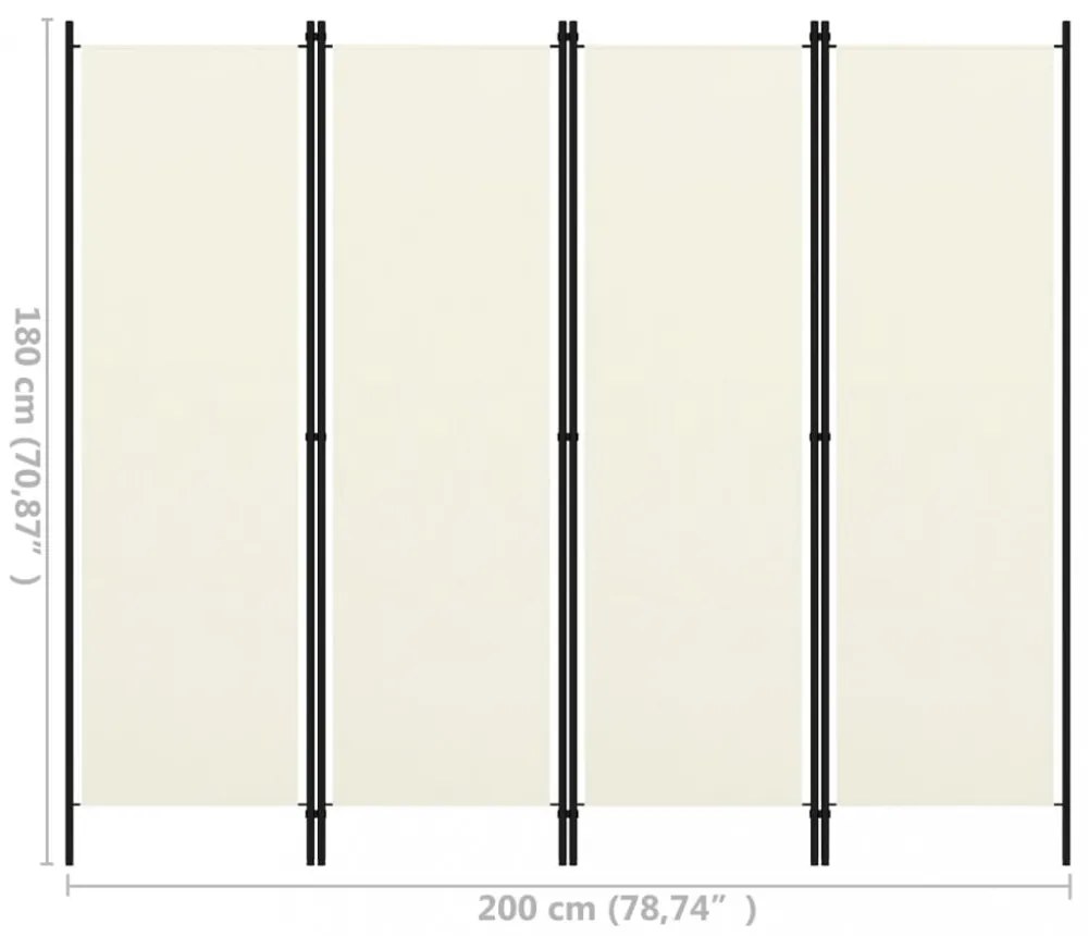 fehér 4 paneles paraván 200 x 180 cm
