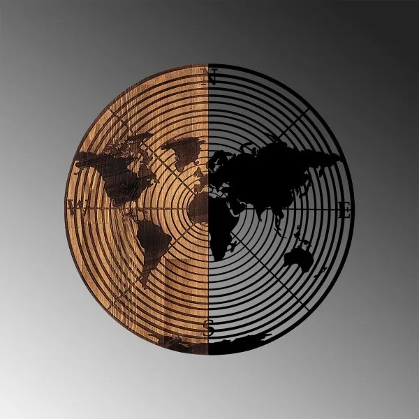 Fali dekoráció 56 cm átmérő, fa/fém térkép