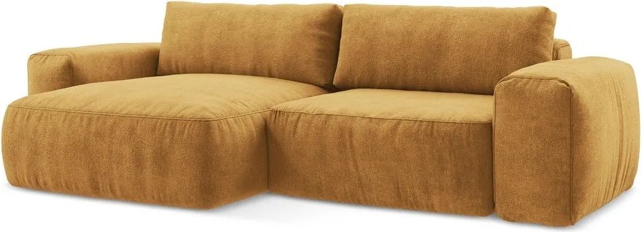 Mustársárga zsenília kinyitható sarokkanapé (bal oldali-heverő résszel) Kuki – Makamii