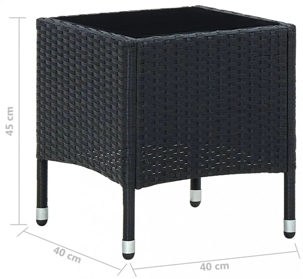 fekete polyrattan kerti asztal 40 x 40 x 45 cm