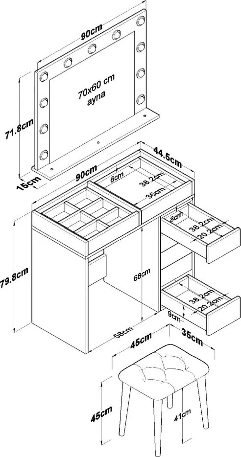 Fésülködőasztal, 90 cm – BJ160