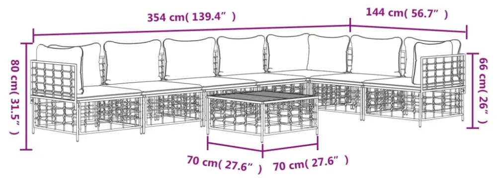 vidaXL 8 részes antracitszürke polyrattan kerti ülőgarnitúra párnákkal