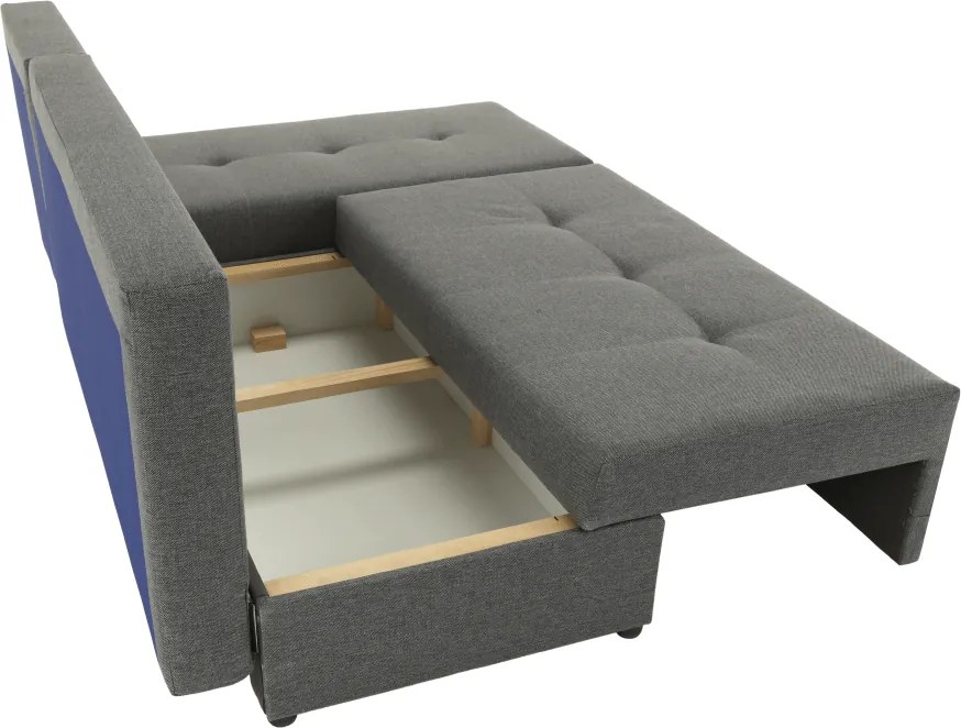 Sarokülőgarnitúra, J allású, ágyfunkcióval, szövet szürke/ párnák fekete, MEXX