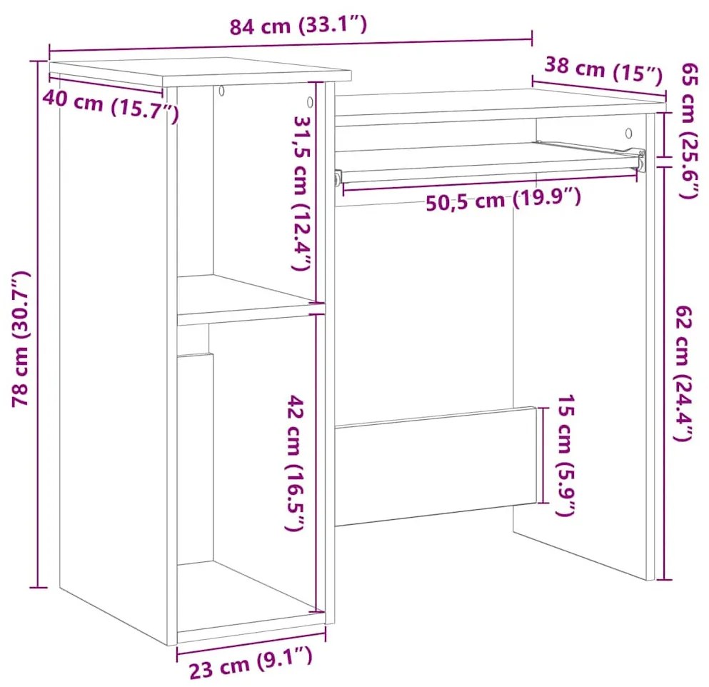 fekete forgácslap íróasztal polcokkal 84x40x78 cm
